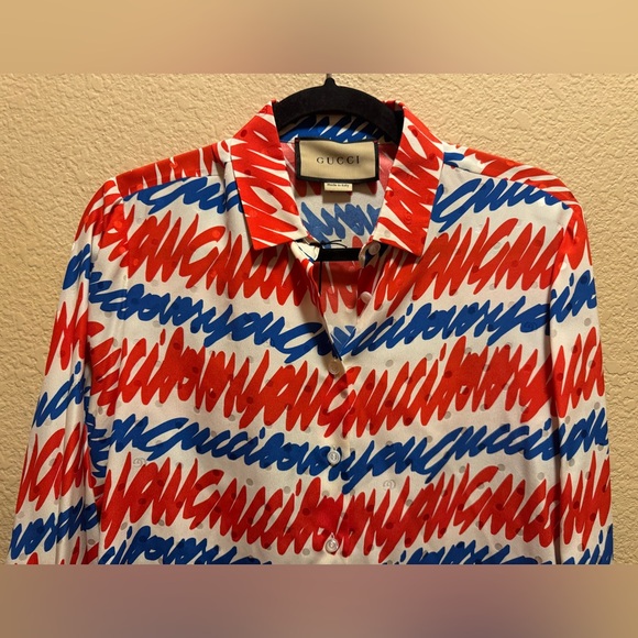 New Authentic Gucci GG Logo Silk Button Shirt and Bikini Top Size 40 / US M - Picture 3 of 13